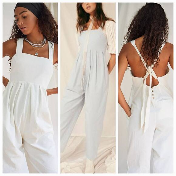 New Free People Josephine Tapered Jumper $98 Free-est  MEDIUM Pale Blue Jumpsuit - Picture 3 of 6
